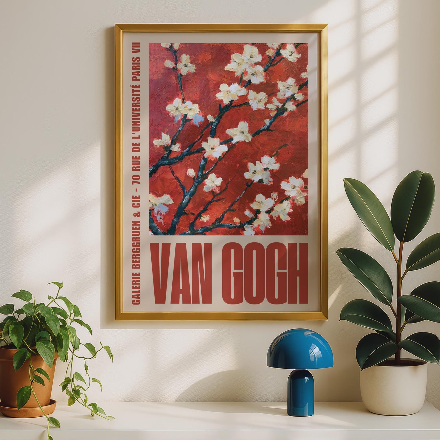 Van Gogh Almond Blossom Poster, Red Gallery Wall Art, Floral Exhibition Print
