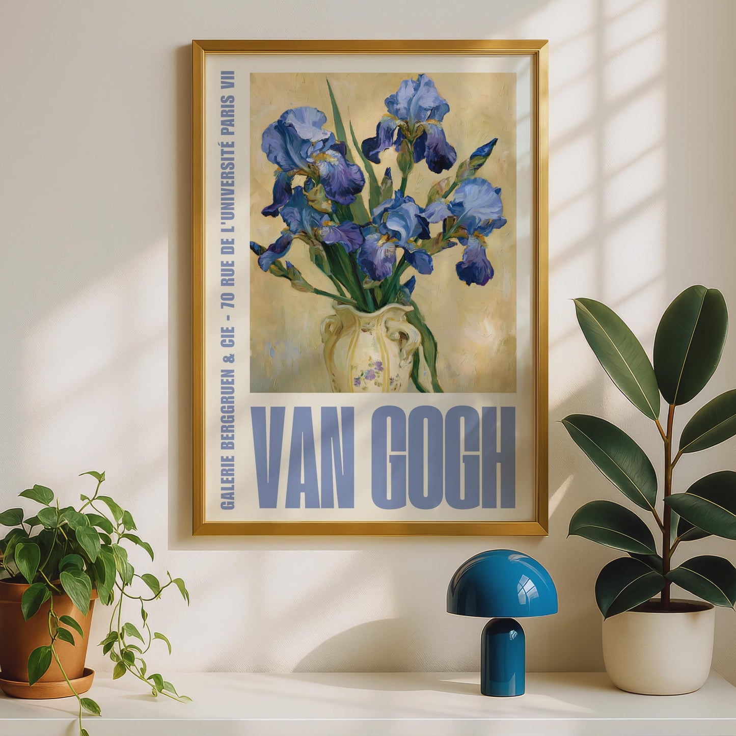 Van Gogh Iris Poster, Blue Flower Vase Wall Art, French Gallery Exhibition Print