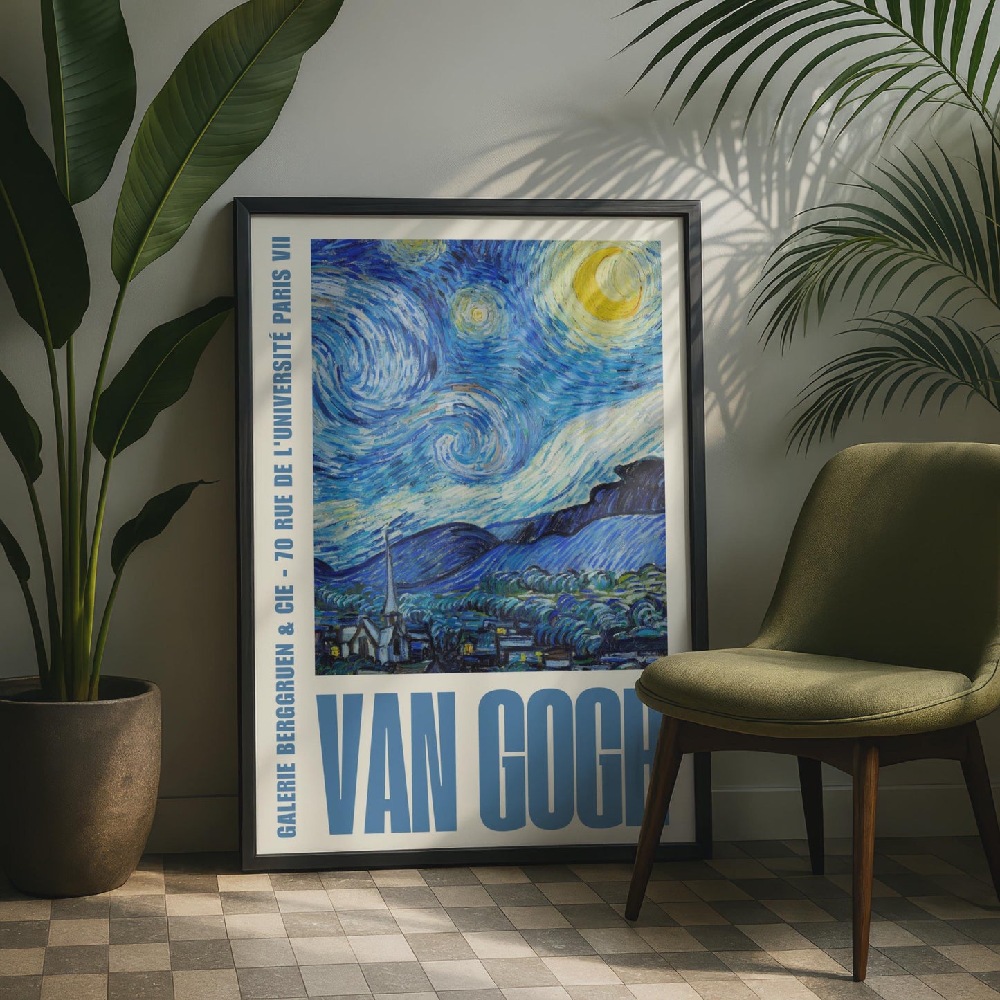Van Gogh Starry Night Gallery Poster, Paris Exhibition Print, Blue Wall Art