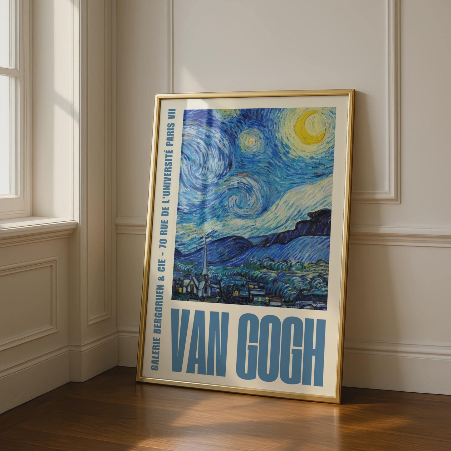 Van Gogh Starry Night Gallery Poster, Paris Exhibition Print, Blue Wall Art