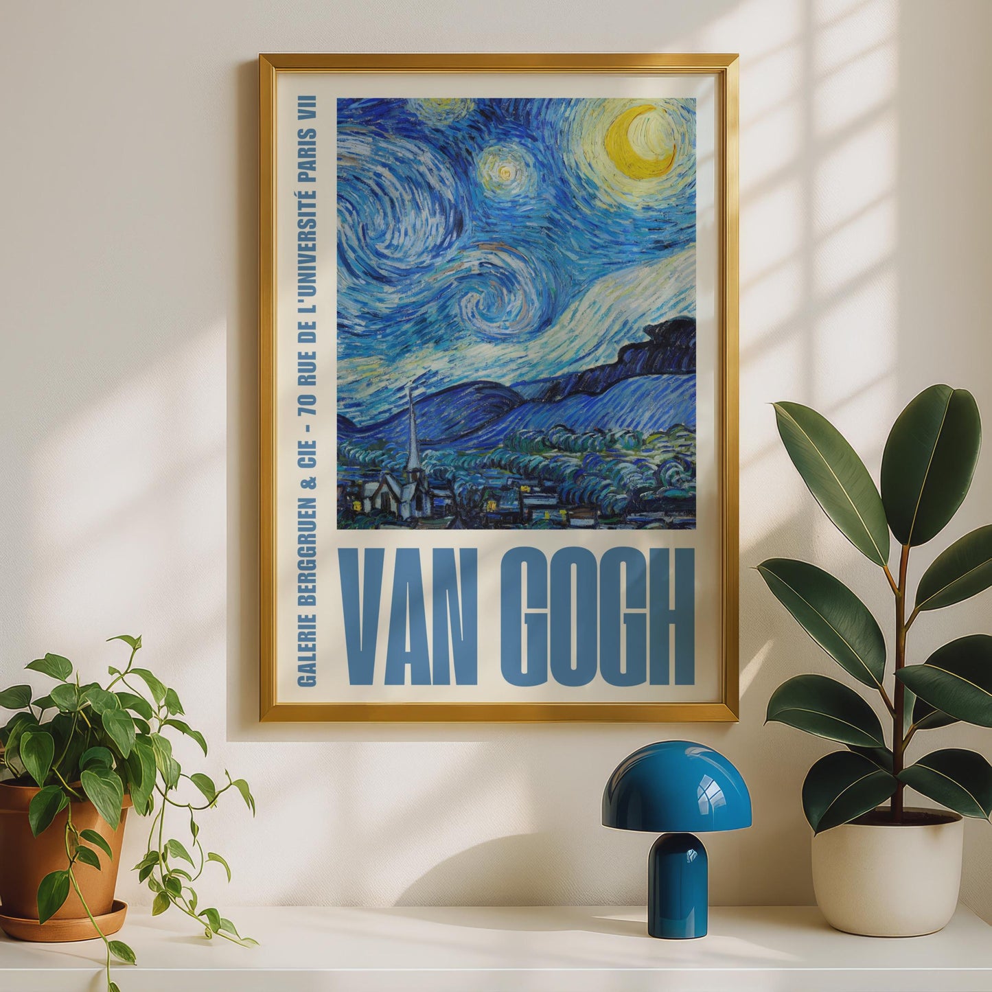 Van Gogh Starry Night Gallery Poster, Paris Exhibition Print, Blue Wall Art