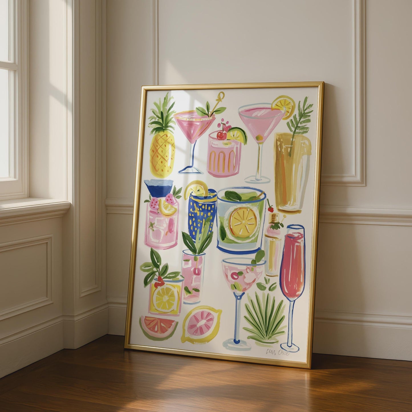 Cocktail Wall Art Print, Colourful Drinks Poster, Bar Cart Decor, Kitchen Art