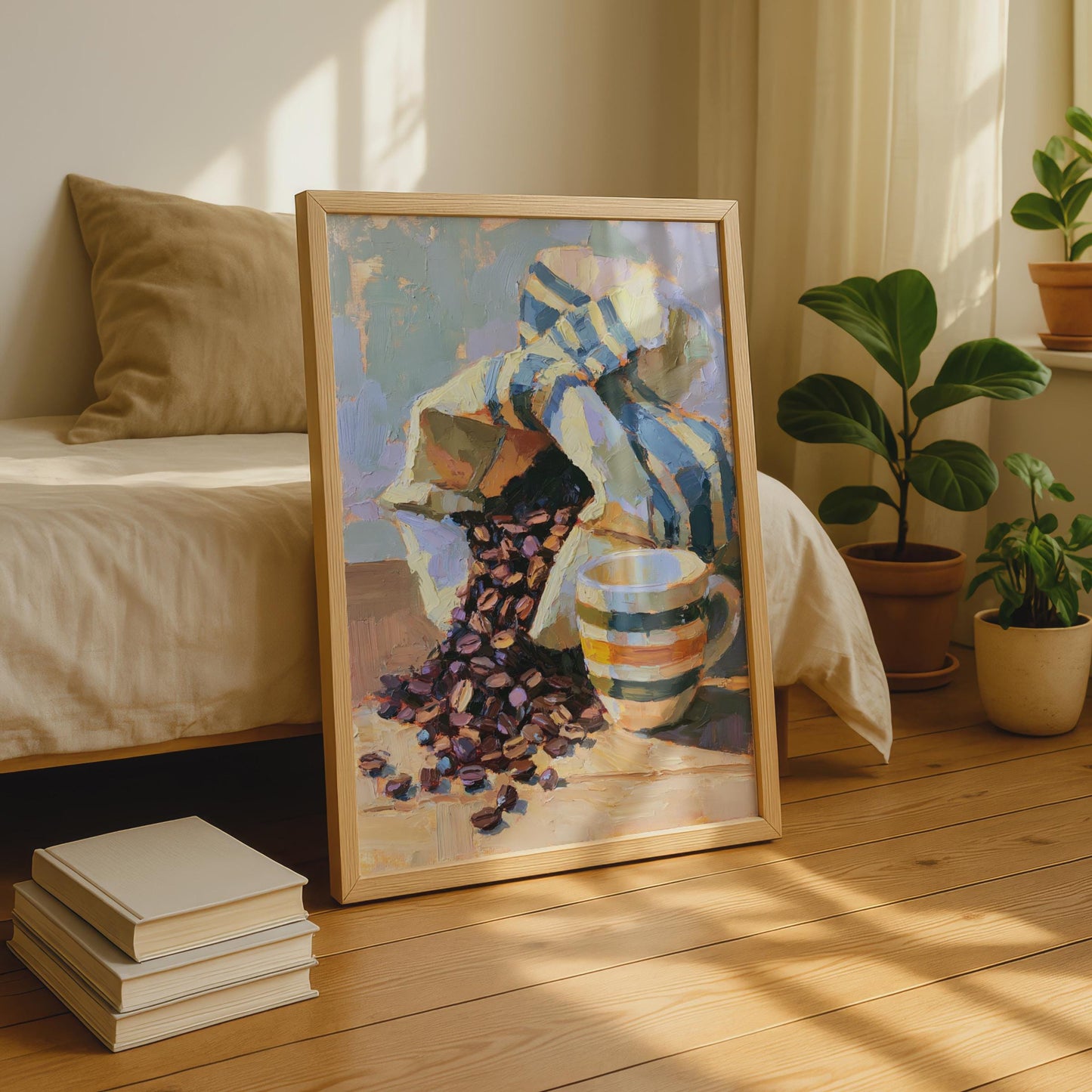 Coffee Bean Still Life Poster, Oil Painting Art Print, Kitchen Wall Decor, Cafe