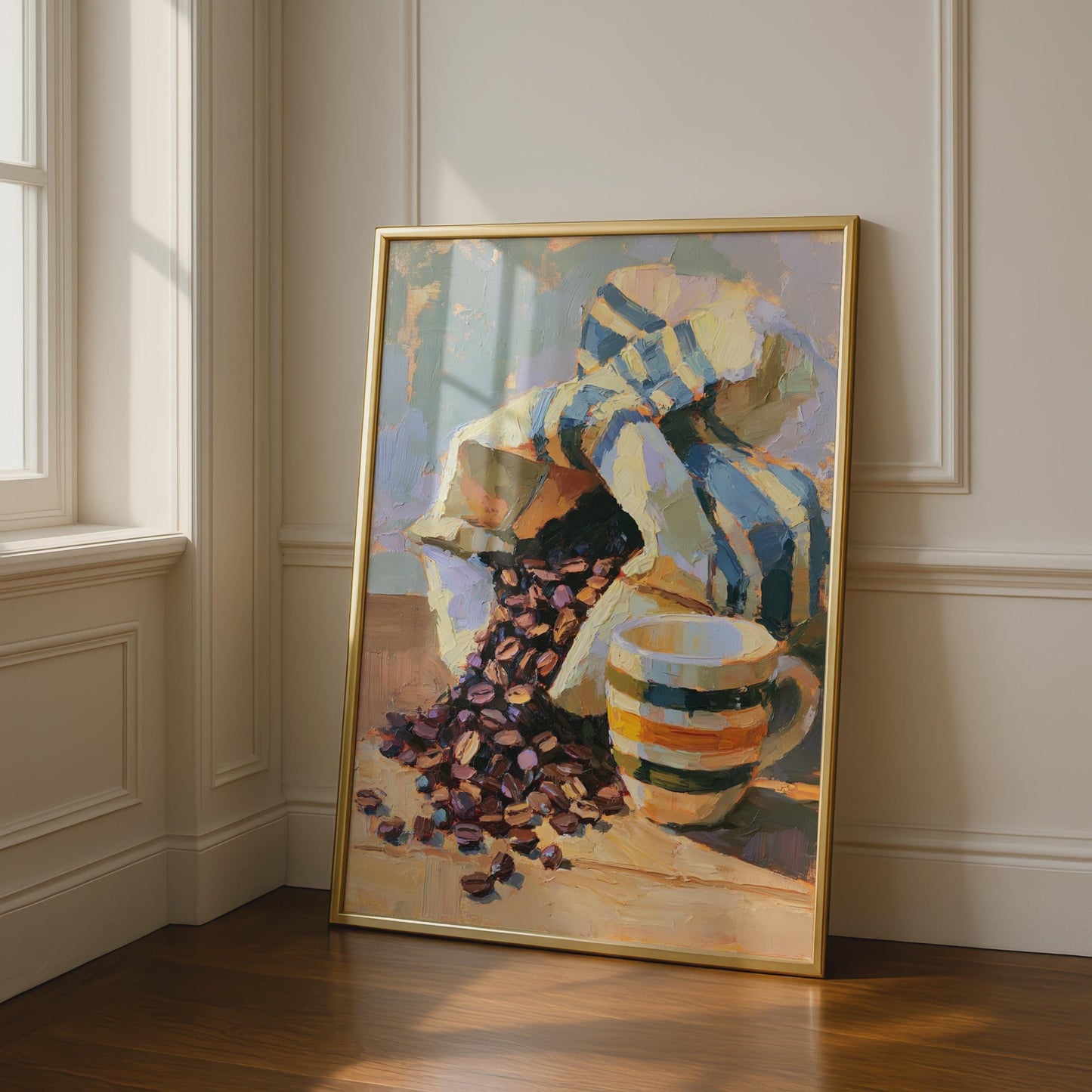 Coffee Bean Still Life Poster, Oil Painting Art Print, Kitchen Wall Decor, Cafe