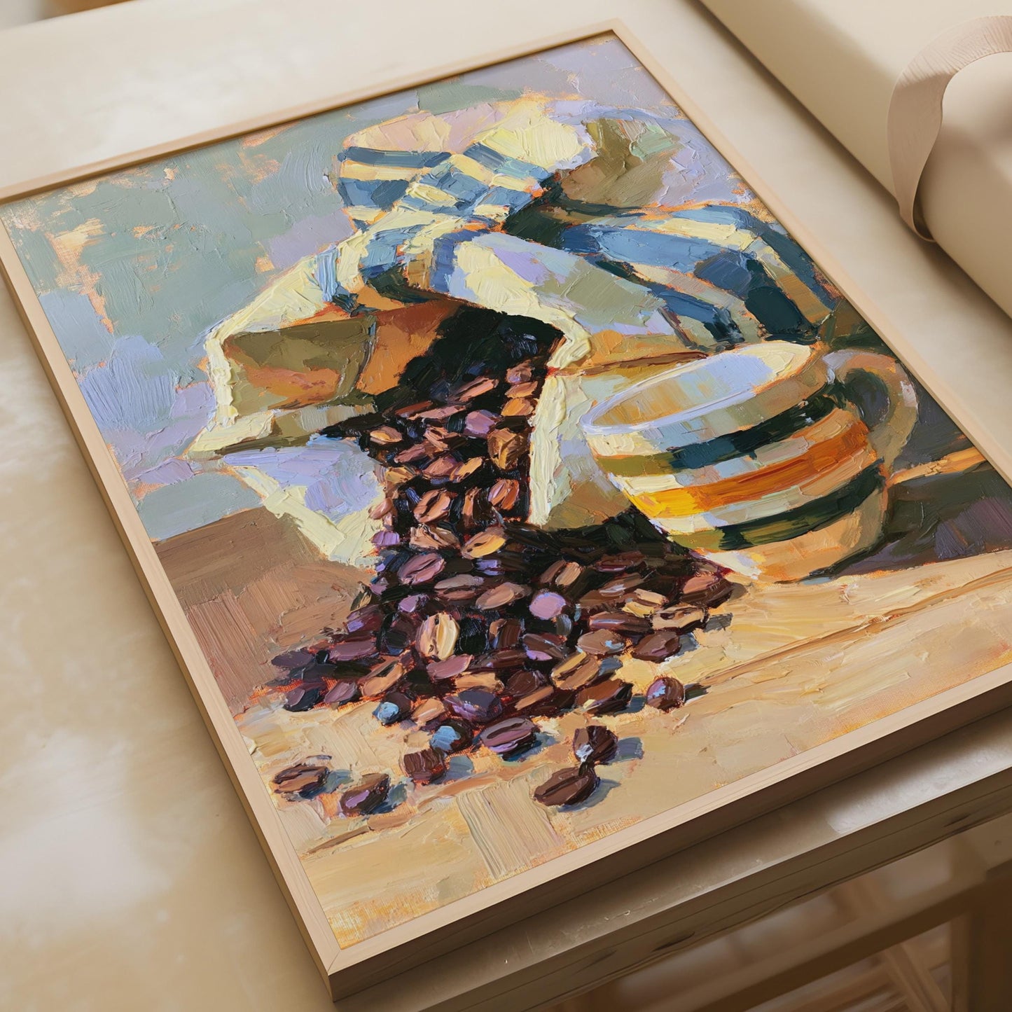 Coffee Bean Still Life Poster, Oil Painting Art Print, Kitchen Wall Decor, Cafe