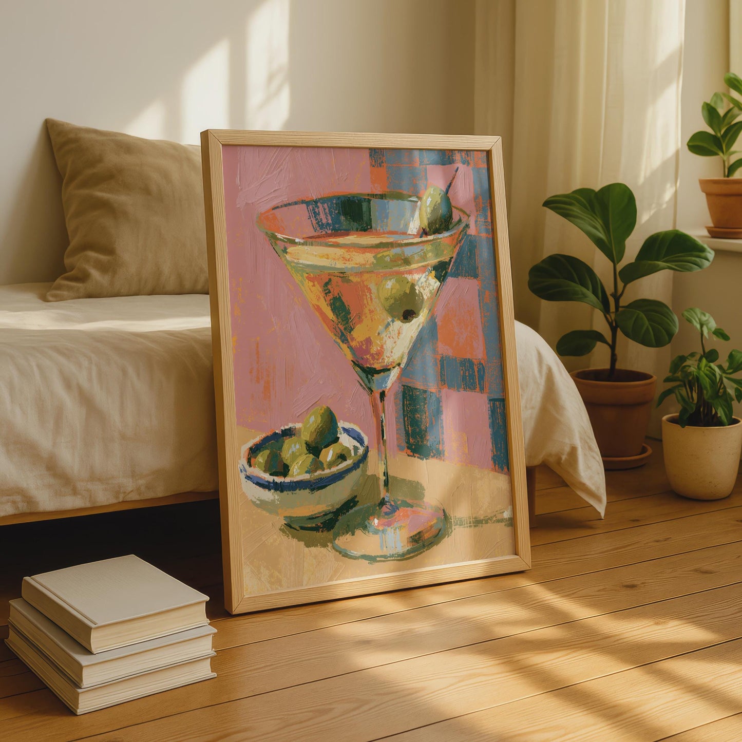 Dirty Martini Cocktail Poster, Olive Bar Cart Wall Art, Retro Drink Print, Kitchen Decor