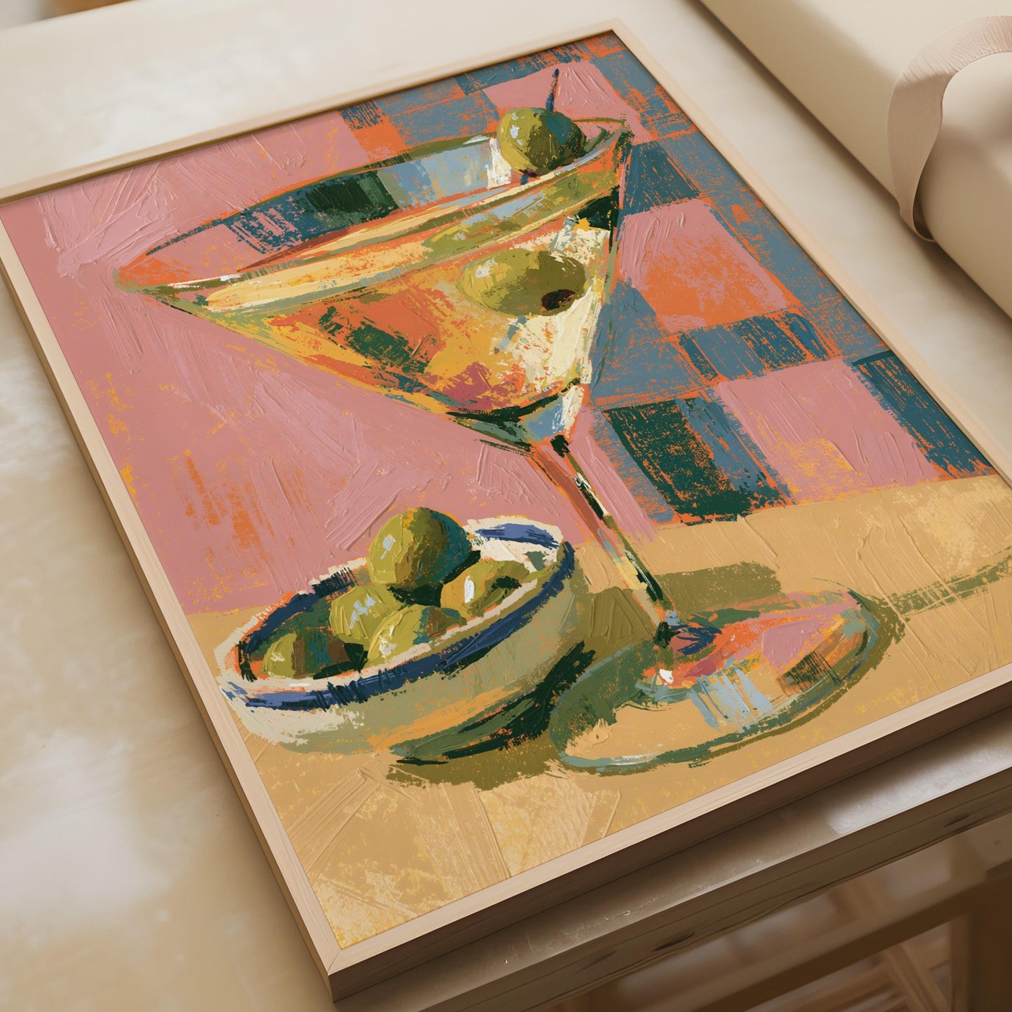 Dirty Martini Cocktail Poster, Olive Bar Cart Wall Art, Retro Drink Print, Kitchen Decor