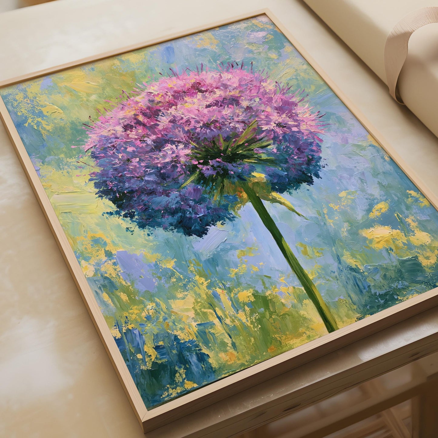 Allium Flower Poster, Purple Pink Botanical Wall Art, Impressionist Floral Print for Living Room